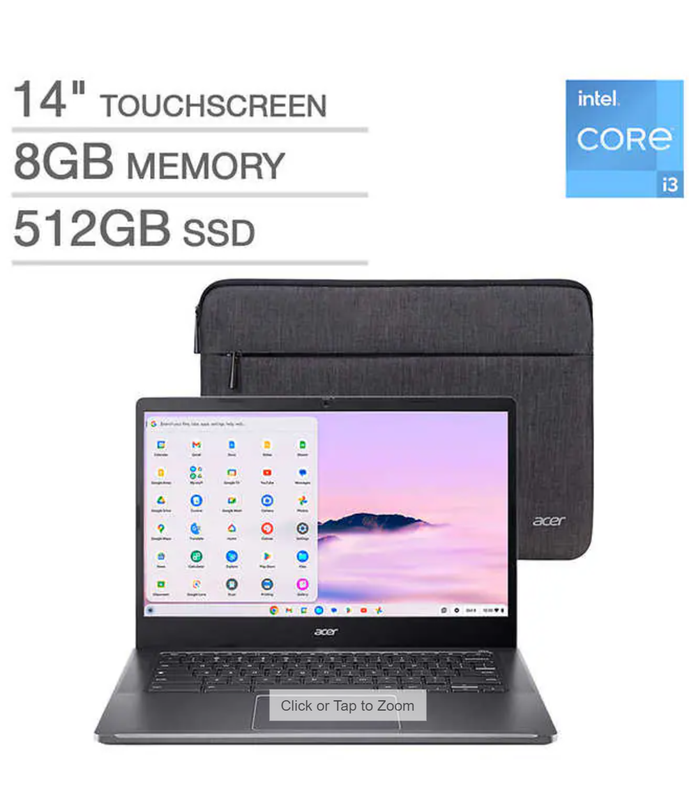 Acer Chromebook Plus 14” Touchscreen Laptop –Intel Core i3-N305 - Protective Sleeve Included